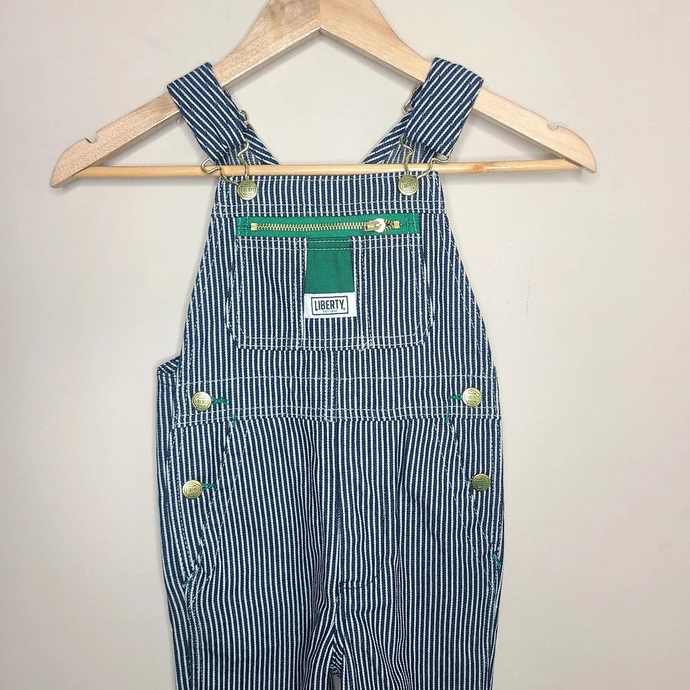Liberty Youth Boys Denim Hickory Stripe Bib Overalls Size 5R Train Conductor